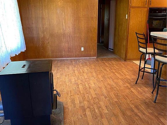 Dining room with wood stove