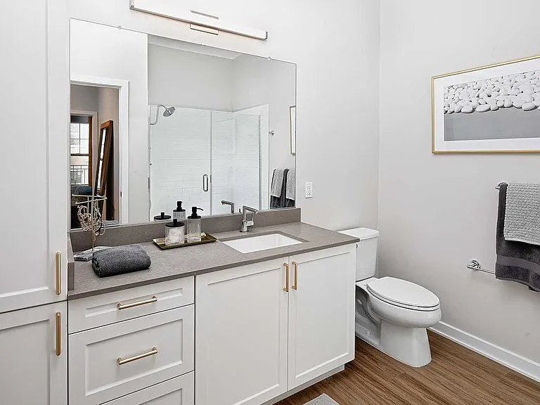 Classic Scheme bath with quartz countertops and hard surface flooring