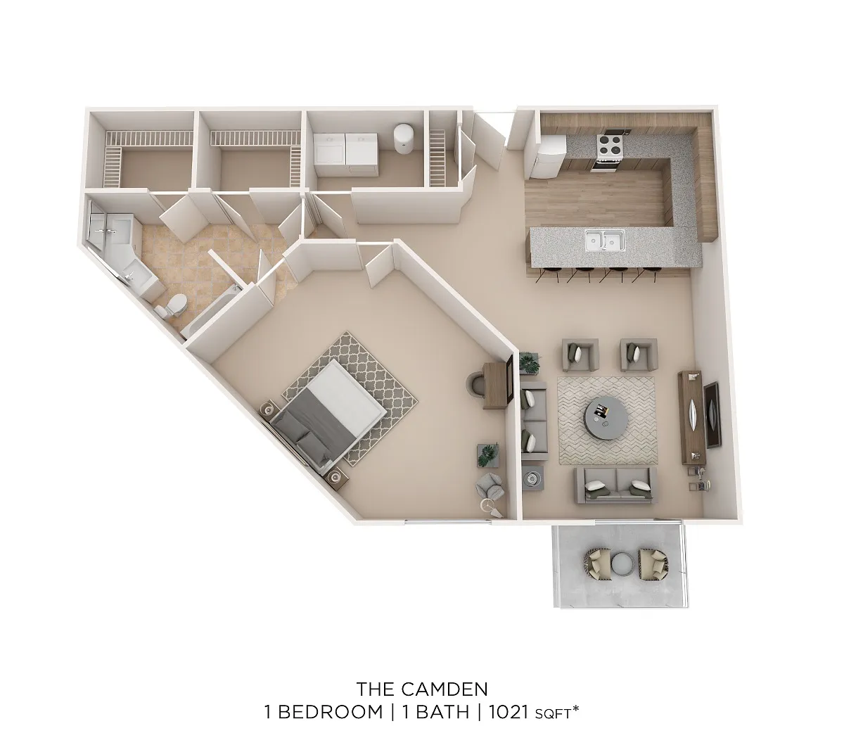 Floor plan Camden - 1 Bed 1 Bath 1021 sqft