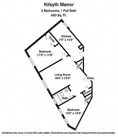 Floor plan 2 Bedroom/1 Bath