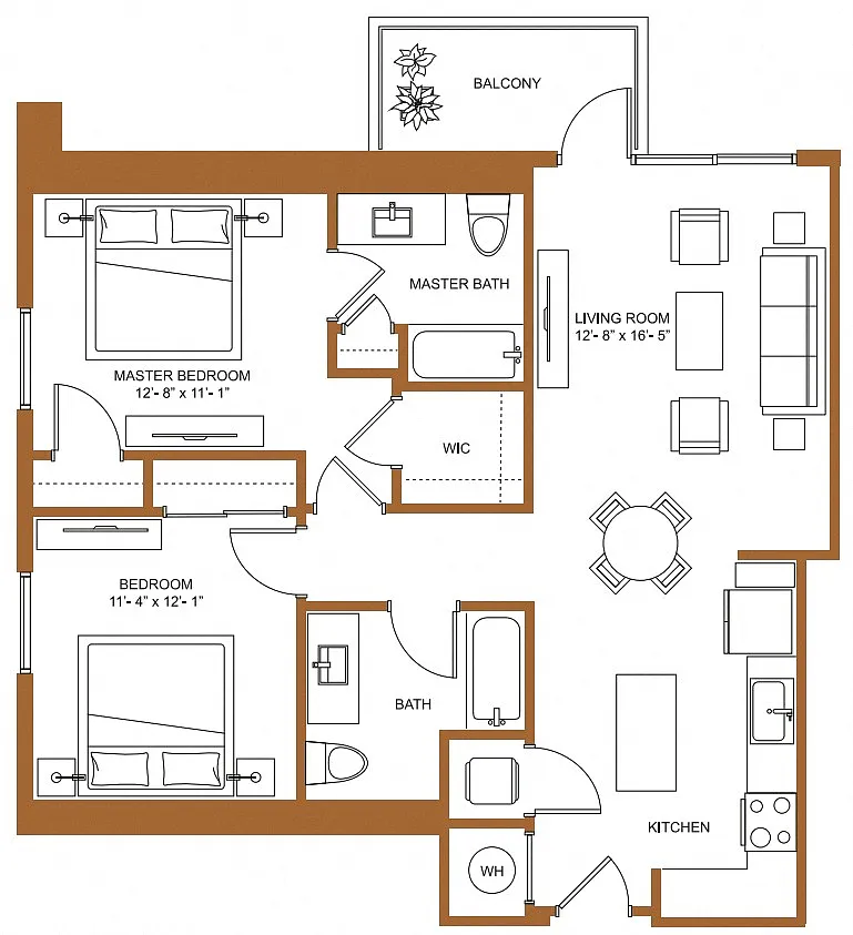 Floor plan 2 Bed/2 Bath-B1