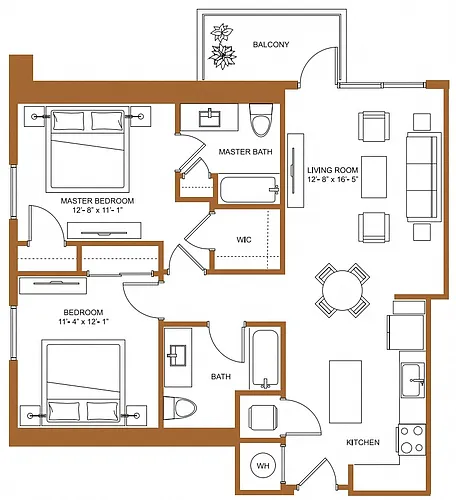Floor plan 2 Bed/2 Bath-B1