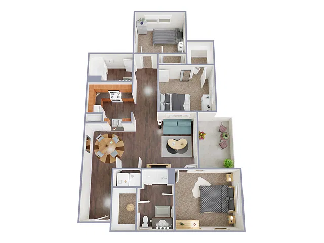 Floor plan 3 Bed, 2 Bath (60% Income Restricted)