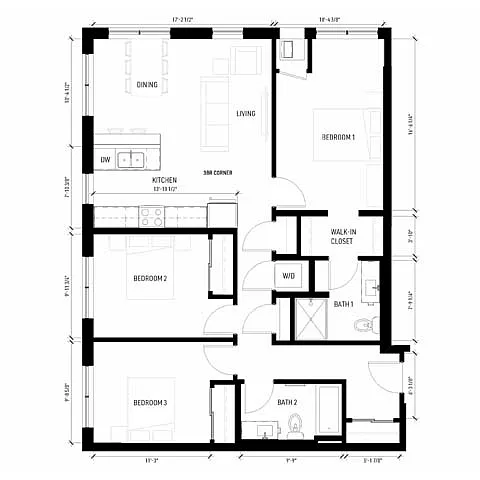 Floor plan 3 Bedroom 2 Bath - 2