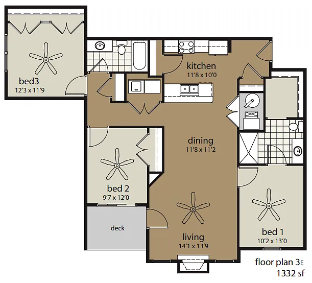 Floor plan 3E 1332 sf