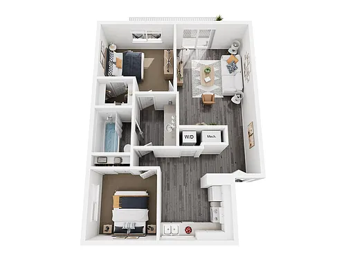 Floor plan 2 Bed, 1 Bath W/D