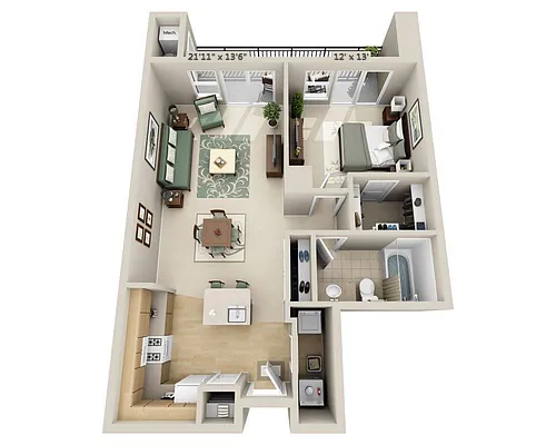 Floor plan One Bedroom A1E