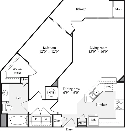 Floor plan 1 Bedroom E