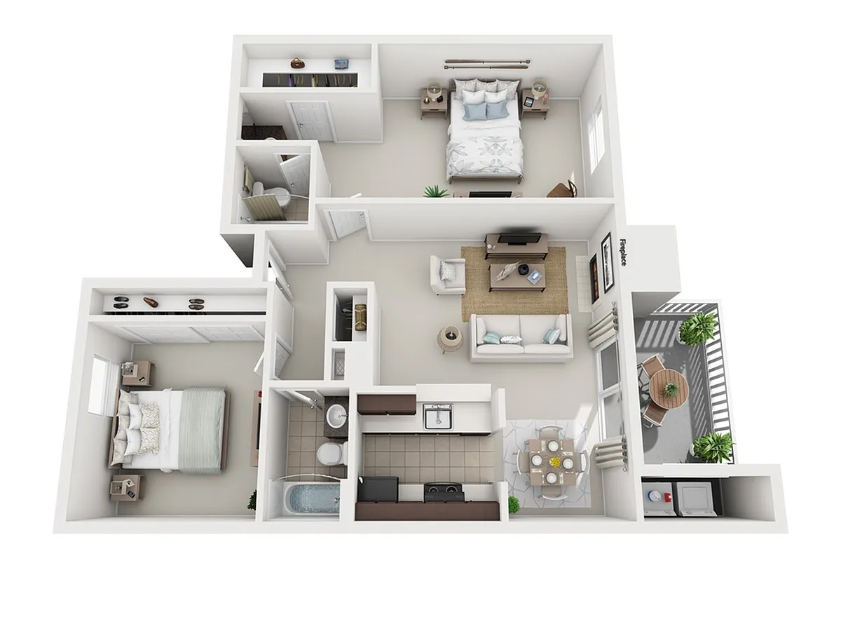 Floor plan 2 Bed, 2 Bath B (80% Income Restricted)