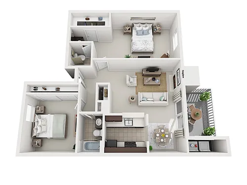 Floor plan 2 Bed, 2 Bath B (80% Income Restricted)