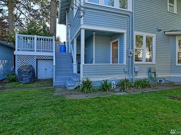 Back yard with view of your deck and entrance.