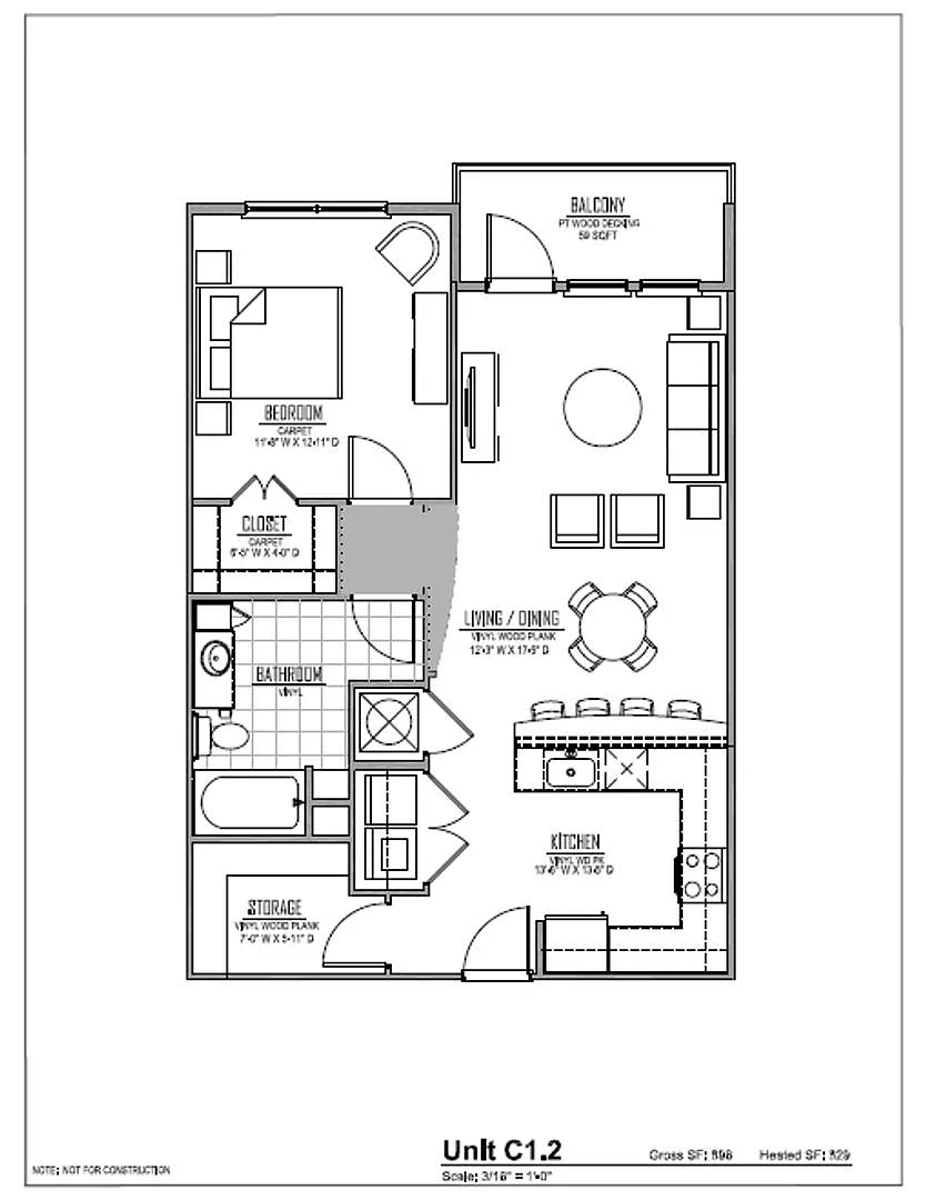 Floor plan 1 Bedroom C1-2