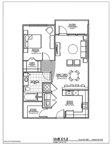 Floor plan 1 Bedroom C1-2