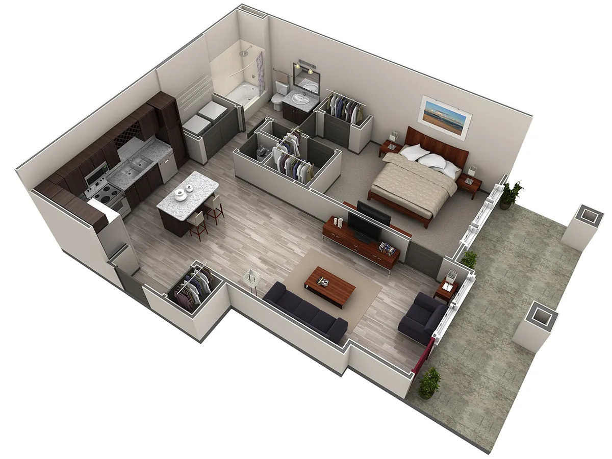 Floor plan 1 BR Designer Courtyard Garage