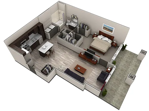 Floor plan 1 BR Designer Courtyard Garage