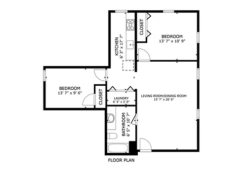 Floor plan 2 Bed 1 Bath