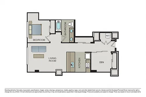 Floor plan One Bed One Bath (Plus Den) B6