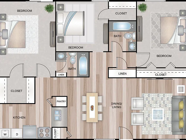 Three Bedroom Two Baths 1365 SQFT