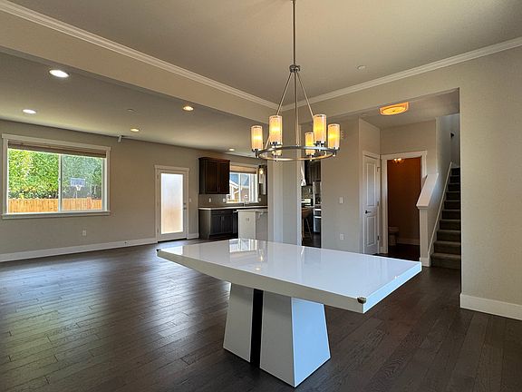Open living, dining space