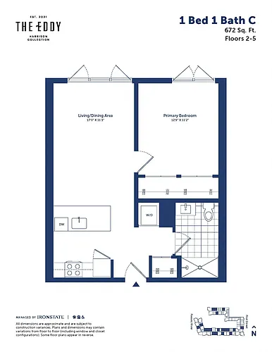 Floor plan 1 Bed 1 Bath C