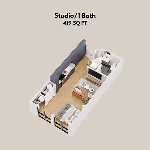 Floor plan Studio 1 bath
