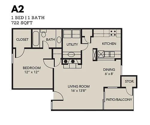 Floor plan 1 Bed 1 Bath (A2)