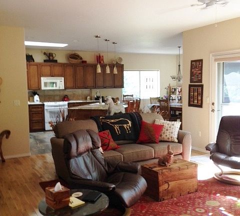 Open living room to kitchen