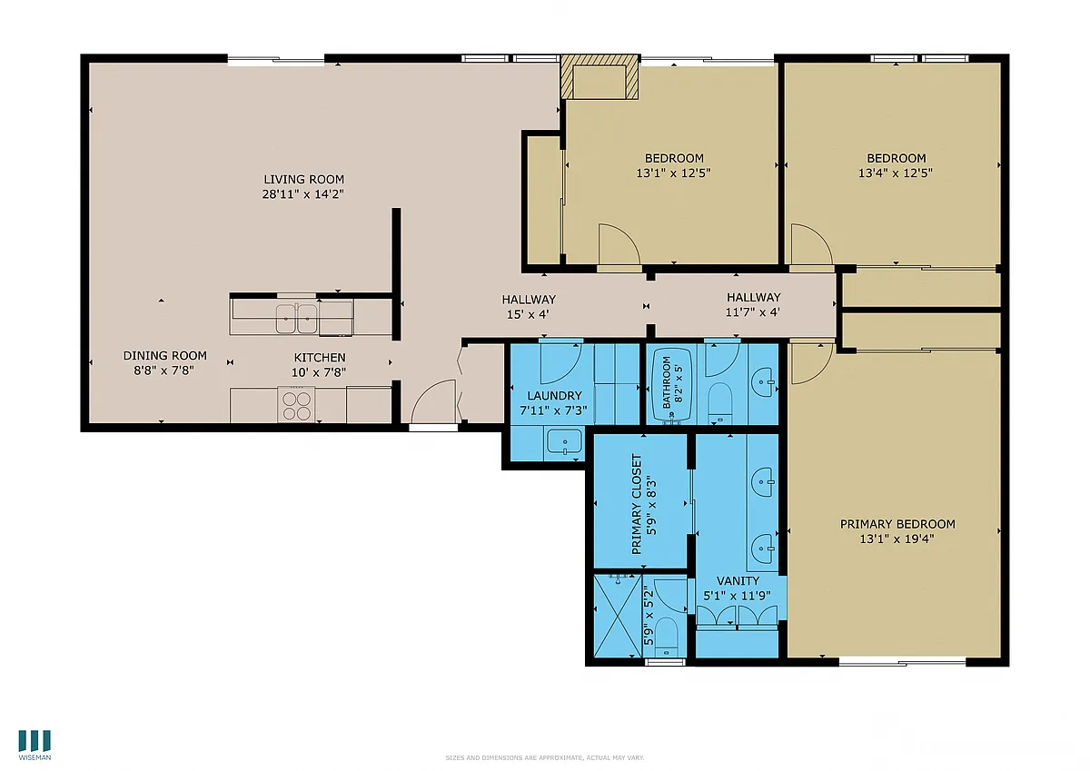 Floor plan Three-Bedroom Two-Bathroom