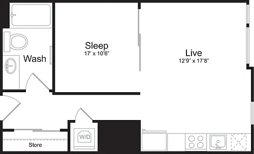 Floor plan Open 1 Bedroom E