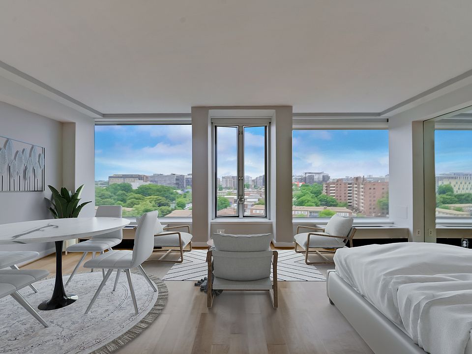 View from kitchen, with staging.