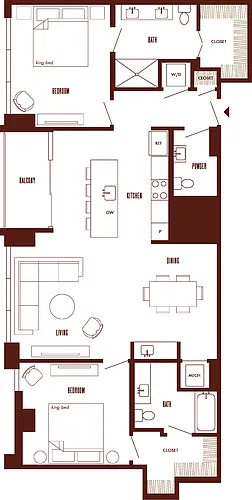Floor plan 2 Bed/2.5 Bath-B6b-PH