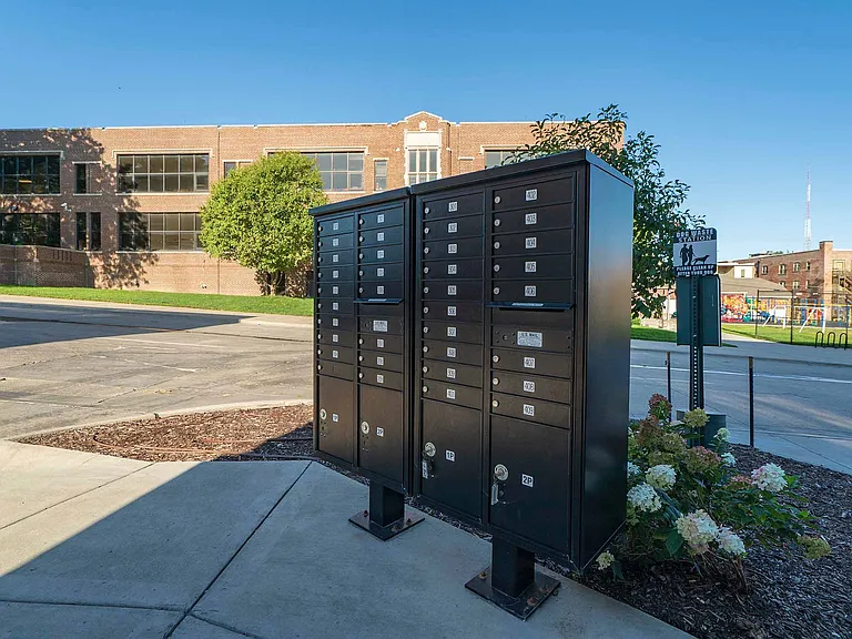 Resident mailboxes are conveniently located just outside the building.