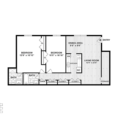 Floor plan 2 Bedroom 2 Bath - 1st Floor