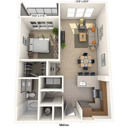 Floor plan Traditional 1x1 548-857 SF