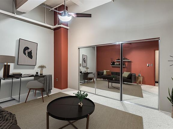 The Secondary Bedroom is approx 16x11 (Buyer to verify dimensions) would also be perfect for Home Office, Studio, Workout Room, or whatever fits your lifestyle. Great storage in triple doored closet! This room has the only carpet in home! PHOTO VIRTU