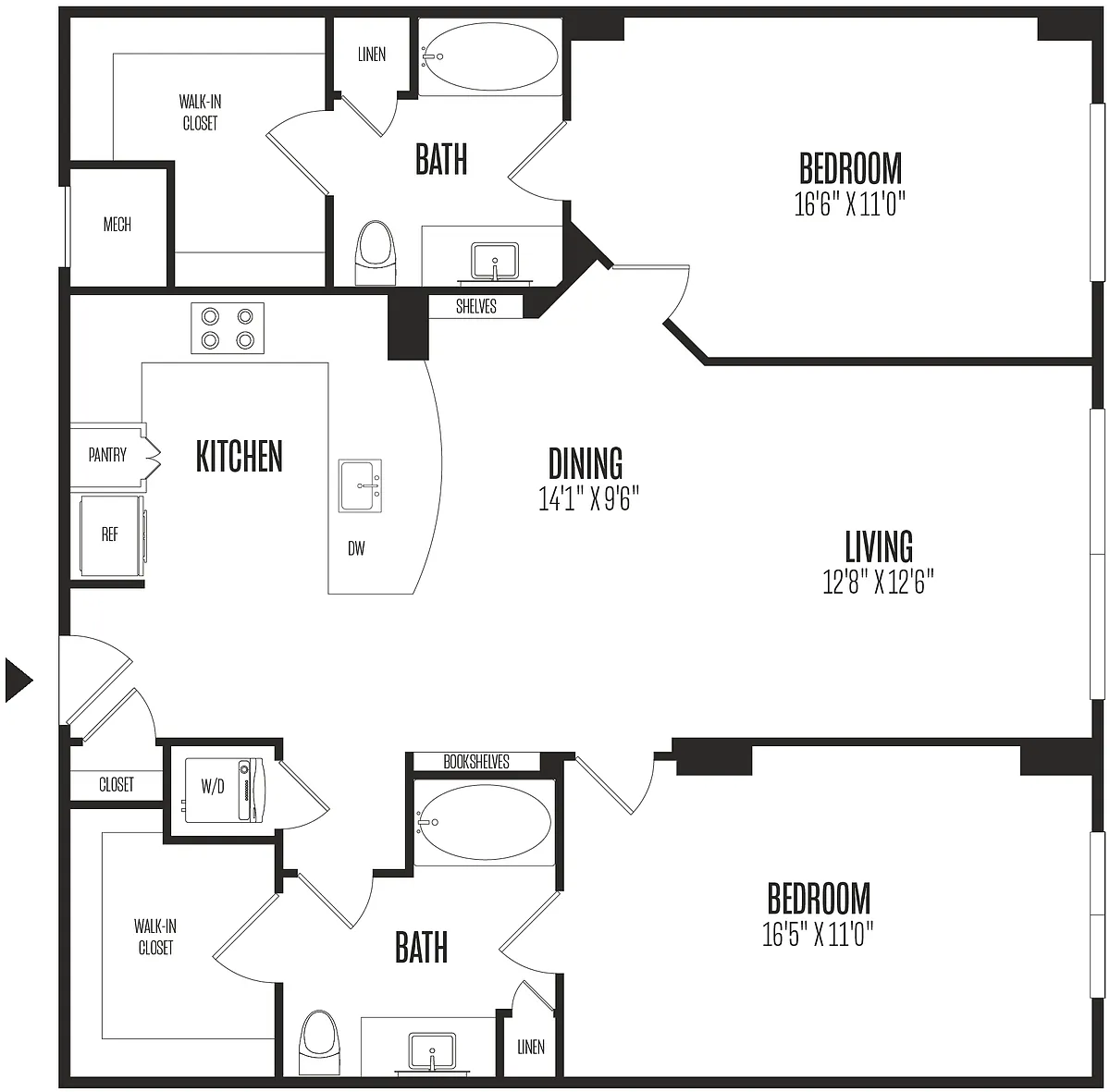 Floor plan 2 Bed/2 Bath-2B2