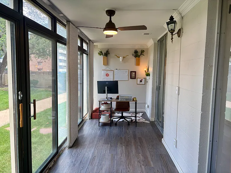 Enclosed patio, includes new panel track blinds