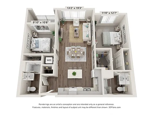 Floor plan Two Bedroom B1 (Wheelchair Accessible)