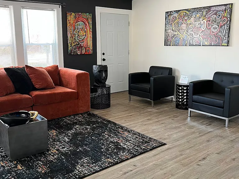 Living room looking towards front entry door