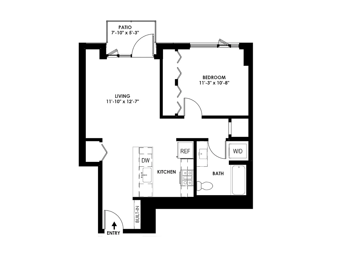 Floor plan 1 Bed, 1 Bath - H