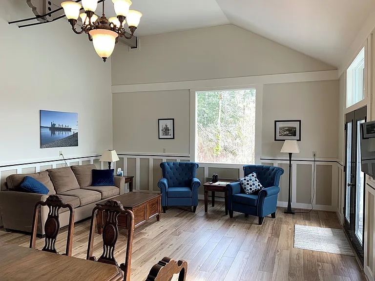 Open living and dining room.