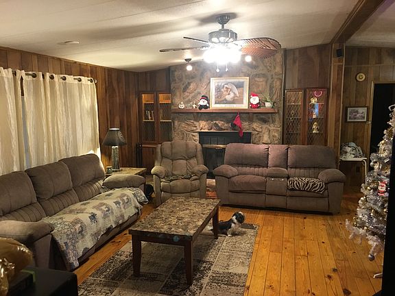 Living room/rock fireplace
