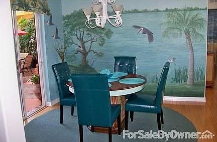 Eat-In Kitchen : Artist painted canvus mural of old Florida river scene, hardwood maple floor