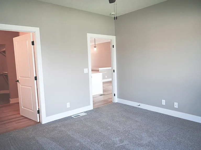 Bathroom entrance in a bedroom.