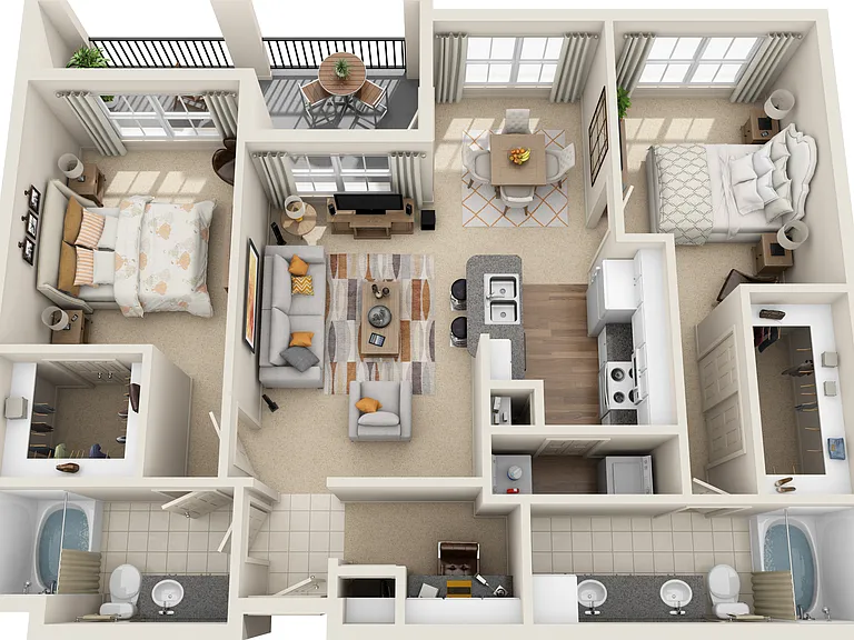 Estates at Memorial Heights - B2 - 2 Beds - 2 Baths - 1204 Sq. ft.