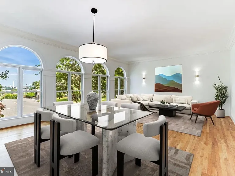 Formal dining and living room with direct views of several monuments.