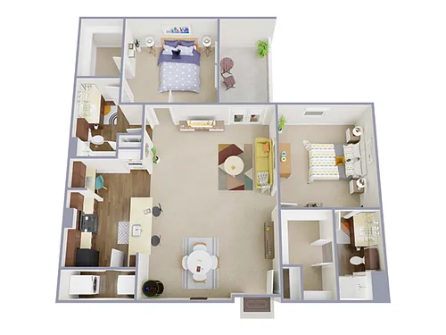 Floor plan 2 Bed, 2 Bath B (140% Income Restricted)