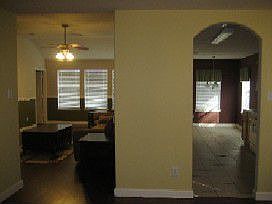 View from entry to family room and kitchen