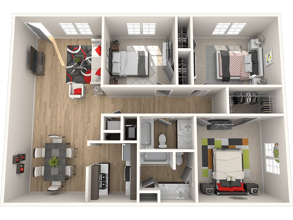 Floor plan 3 Bed, 2 Bath, Private Patio