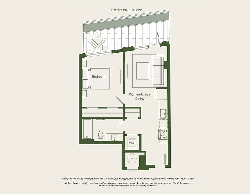 Floor plan 1 Bed- 1 Bath | AJ3 - Reva